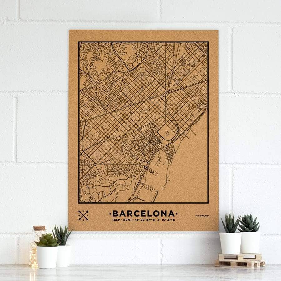 Mapa de corcho - Woody Map Natural Barcelona-90 x 60 cm / Negro / Sin Marco-90 x 60 cm-Negro-Sin MarcoMisswood
