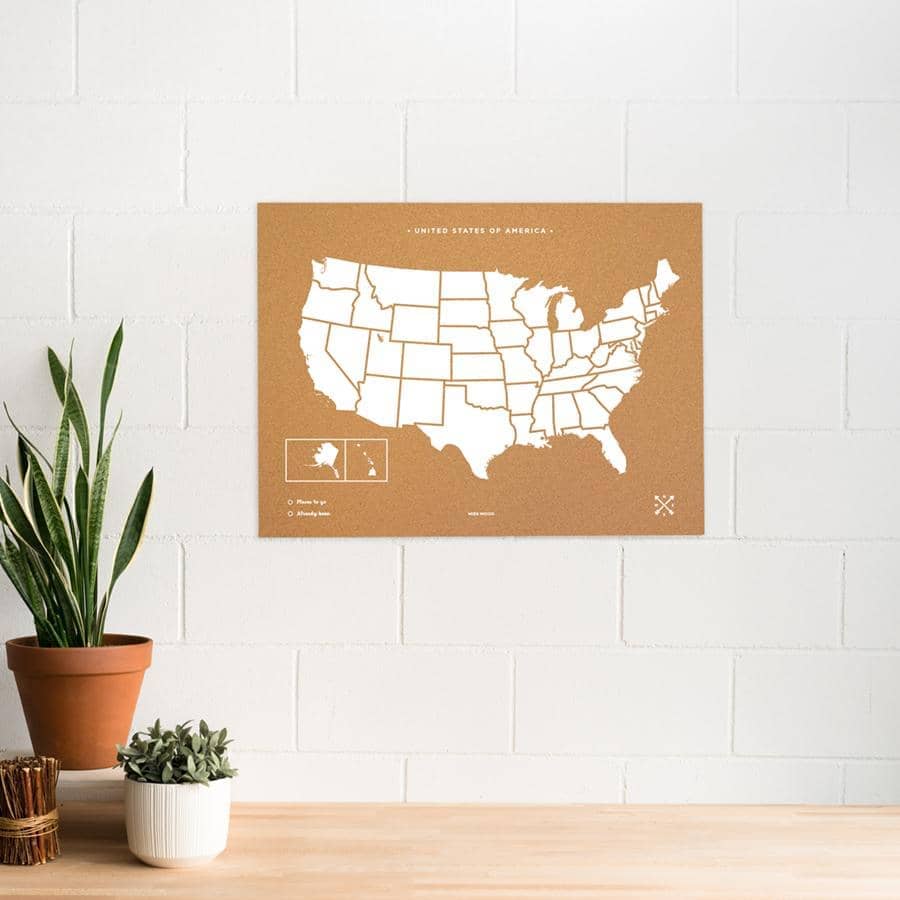 Mapa de corcho - Woody Map Natural EE.UU.-90 x 60 cm / Blanco / Sin marco-90 x 60 cm-Blanco-Sin marcoMisswood