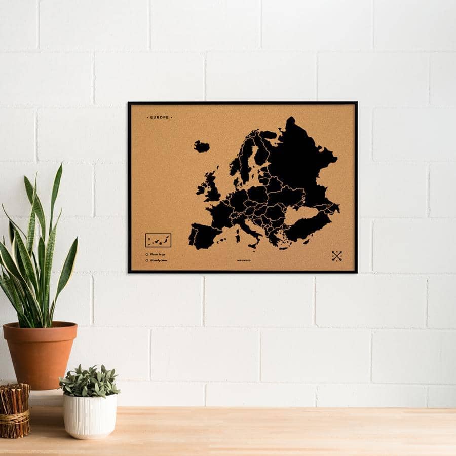 Mapa de corcho - Woody Map Natural Europa-Negro / 90x60 cm / Marco Negro-Negro-90x60 cm-Marco NegroMisswood