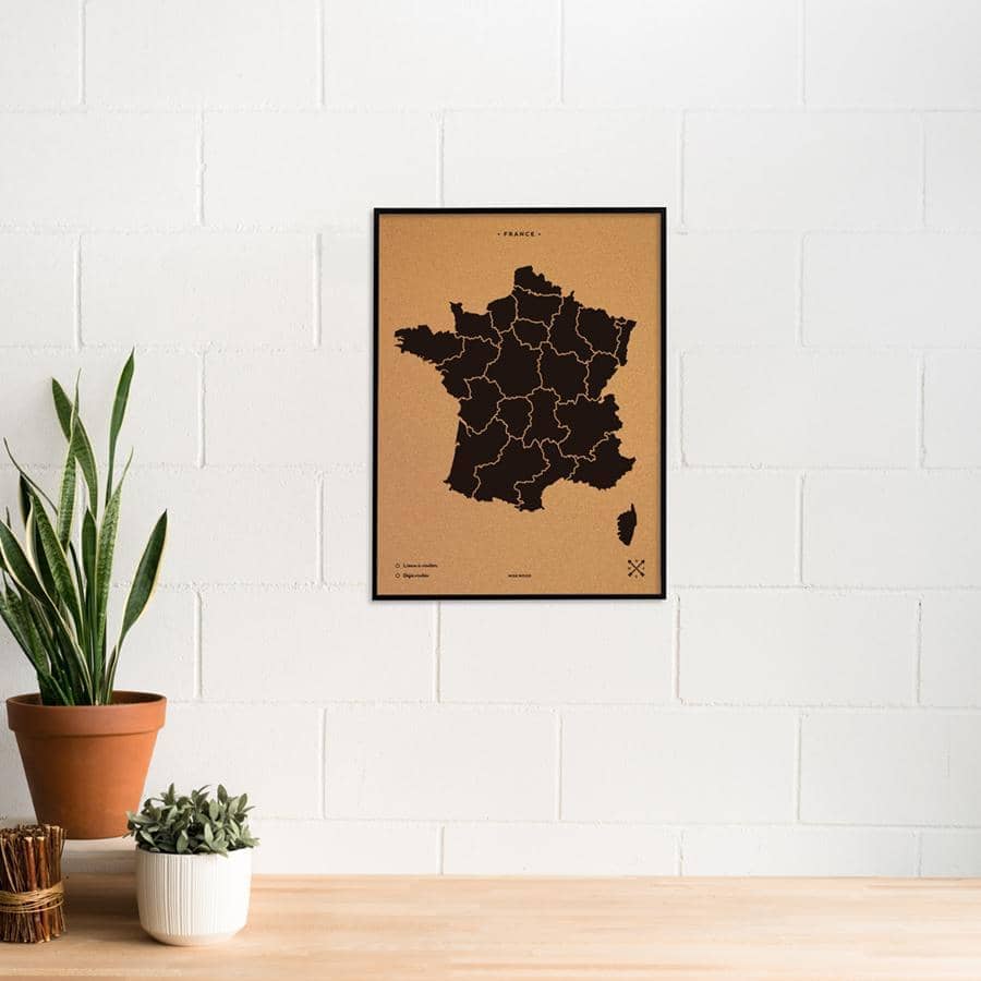 Mapa de corcho - Woody Map Natural Francia-60 x 45 cm / Negro / Marco Negro-60 x 45 cm-Negro-Marco NegroMisswood