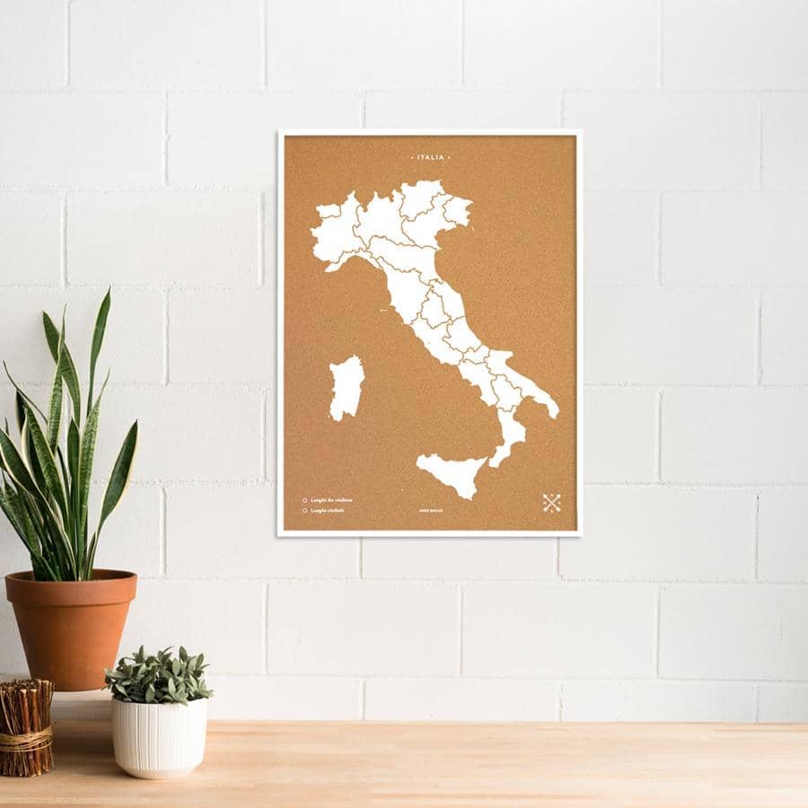 Mapa de corcho - Woody Map Natural Italia-90 x 60 cm / Blanco / Marco Blanco-90 x 60 cm-Blanco-Marco BlancoMisswood