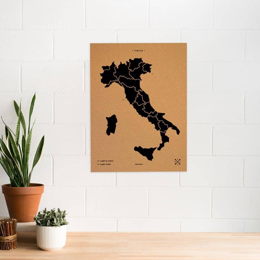 Mapa de corcho - Woody Map Natural Italia-90 x 60 cm / Negro / Sin Marco-90 x 60 cm-Negro-Sin MarcoMisswood