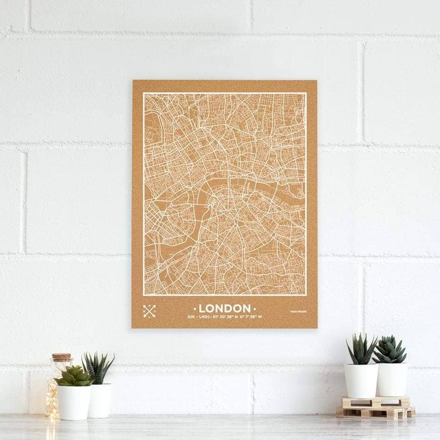 Mapa de corcho - Woody Map Natural Londres-60 x 45 cm / Blanco / Sin Marco-60 x 45 cm-Blanco-Sin MarcoMisswood