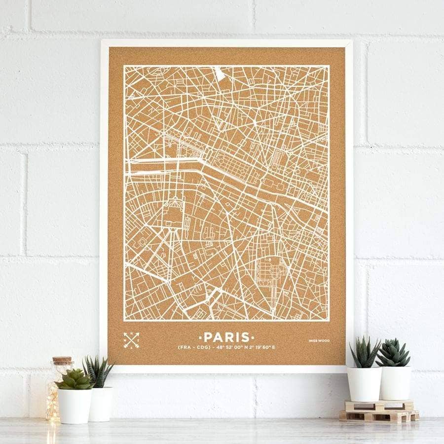 Mapa de corcho - Woody Map Natural Paris-90 x 60 cm / Blanco / Marco Blanco-90 x 60 cm-Blanco-Marco BlancoMisswood